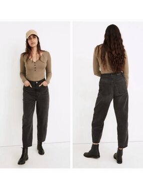 Madewell Faded Black High Rise Button Fly Balloon Denim Jeans NWT Size 27 Tall